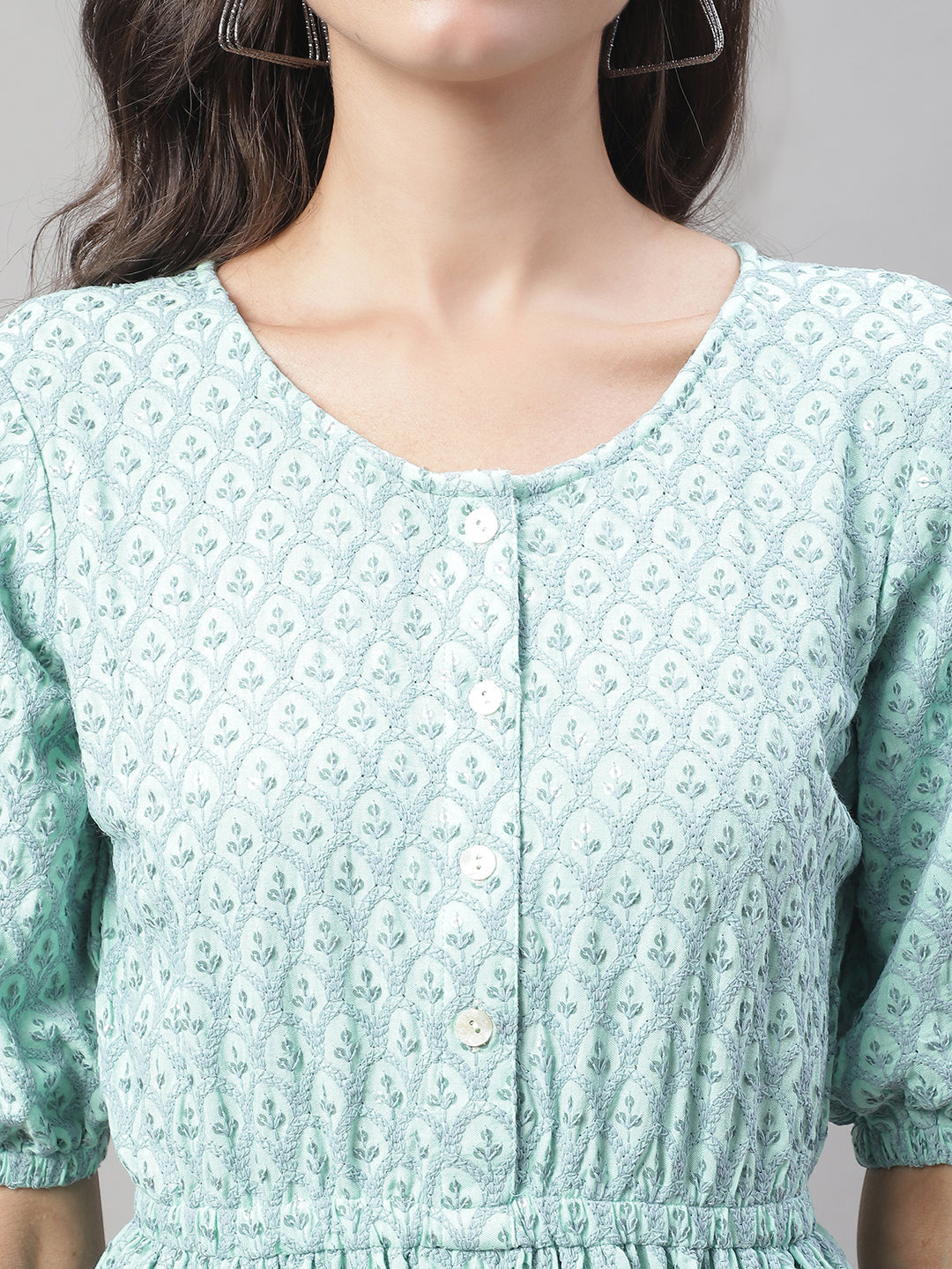Jainish Women's WoChikankari Work Empire Top - Sky Blue | Grocsy