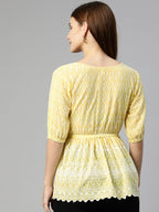 Jainish Women's Chikankari Work Empire Top - Yellow | Grocsy
