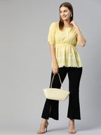 Jainish Women's Chikankari Work Empire Top - Yellow | Grocsy