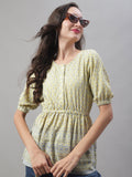 Jainish Women's WoChikankari Work Empire Top - Lemon | Grocsy