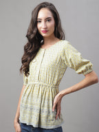 Jainish Women's WoChikankari Work Empire Top - Lemon | Grocsy