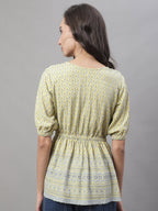 Jainish Women's WoChikankari Work Empire Top - Lemon | Grocsy