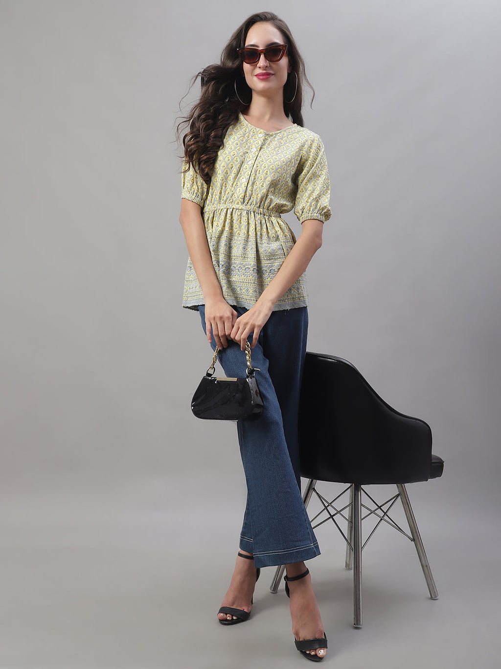 Jainish Women's WoChikankari Work Empire Top - Lemon | Grocsy