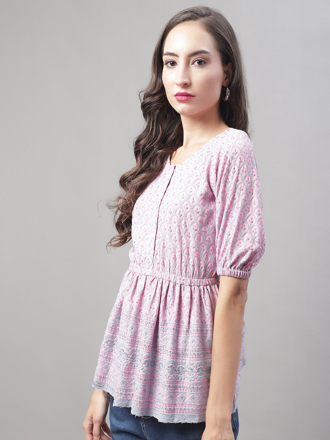 Jainish Women's WoChikankari Work Empire Top - Magenta | Grocsy