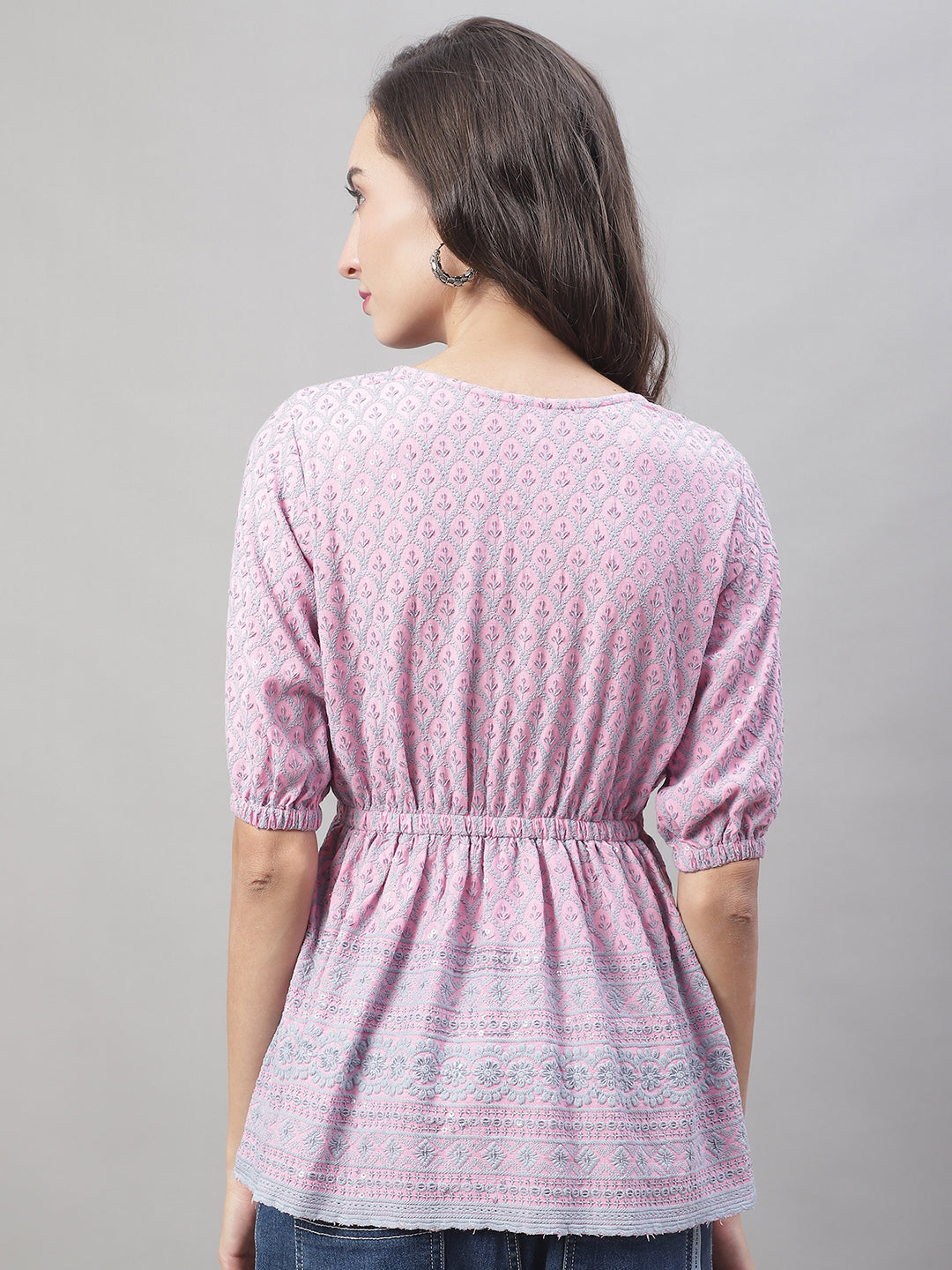 Jainish Women's WoChikankari Work Empire Top - Magenta | Grocsy