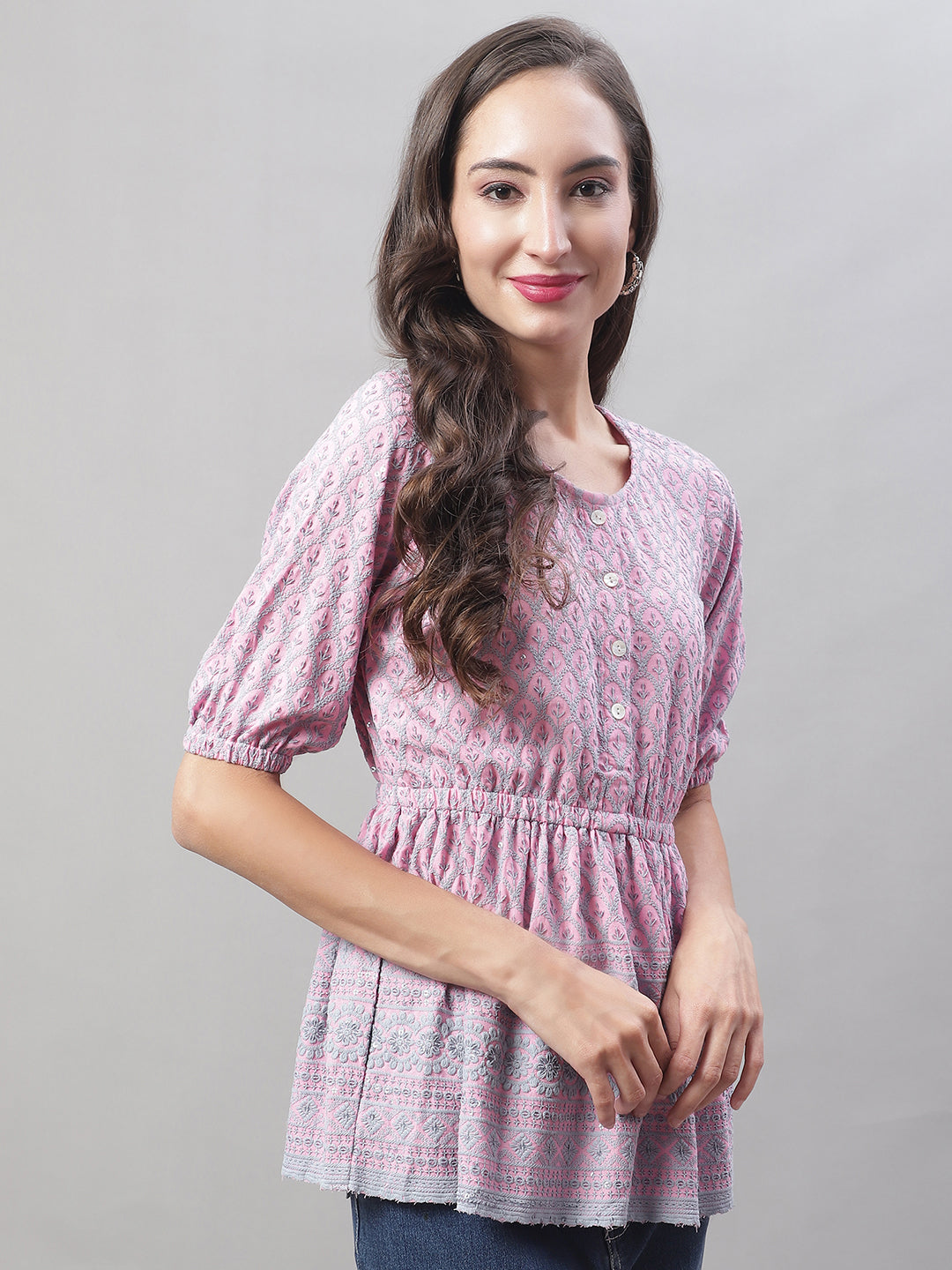 Jainish Women's WoChikankari Work Empire Top - Magenta | Grocsy