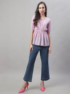 Jainish Women's WoChikankari Work Empire Top - Magenta | Grocsy