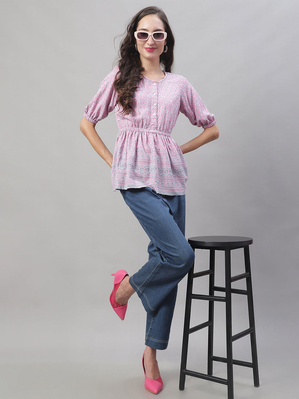 Jainish Women's WoChikankari Work Empire Top - Magenta | Grocsy