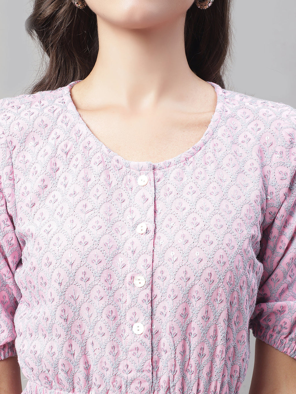 Jainish Women's WoChikankari Work Empire Top - Magenta | Grocsy