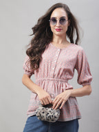 Jainish Women's WoChikankari Work Empire Top - Peach | Grocsy