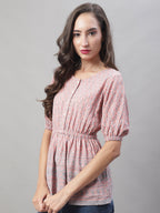 Jainish Women's WoChikankari Work Empire Top - Peach | Grocsy