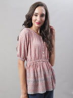 Jainish Women's WoChikankari Work Empire Top - Peach | Grocsy
