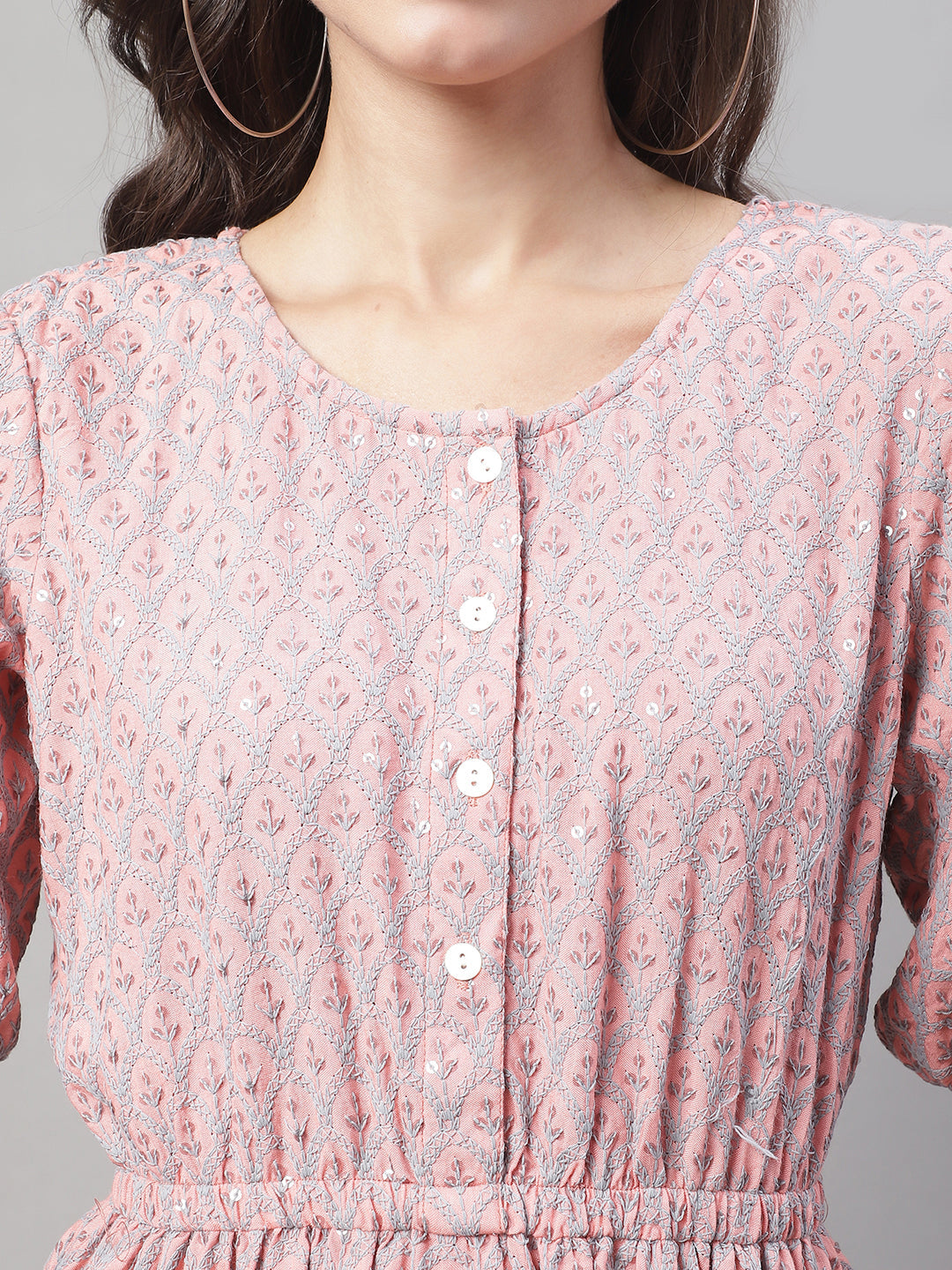 Jainish Women's WoChikankari Work Empire Top - Peach | Grocsy