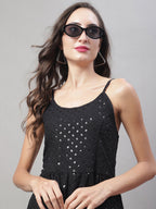 Jainish Women's WoChikankari Sequen Work Empire Top - Black | Grocsy
