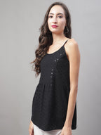 Jainish Women's WoChikankari Sequen Work Empire Top - Black | Grocsy