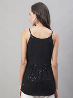 Jainish Women's WoChikankari Sequen Work Empire Top - Black | Grocsy