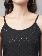 Jainish Women's WoChikankari Sequen Work Empire Top - Black | Grocsy