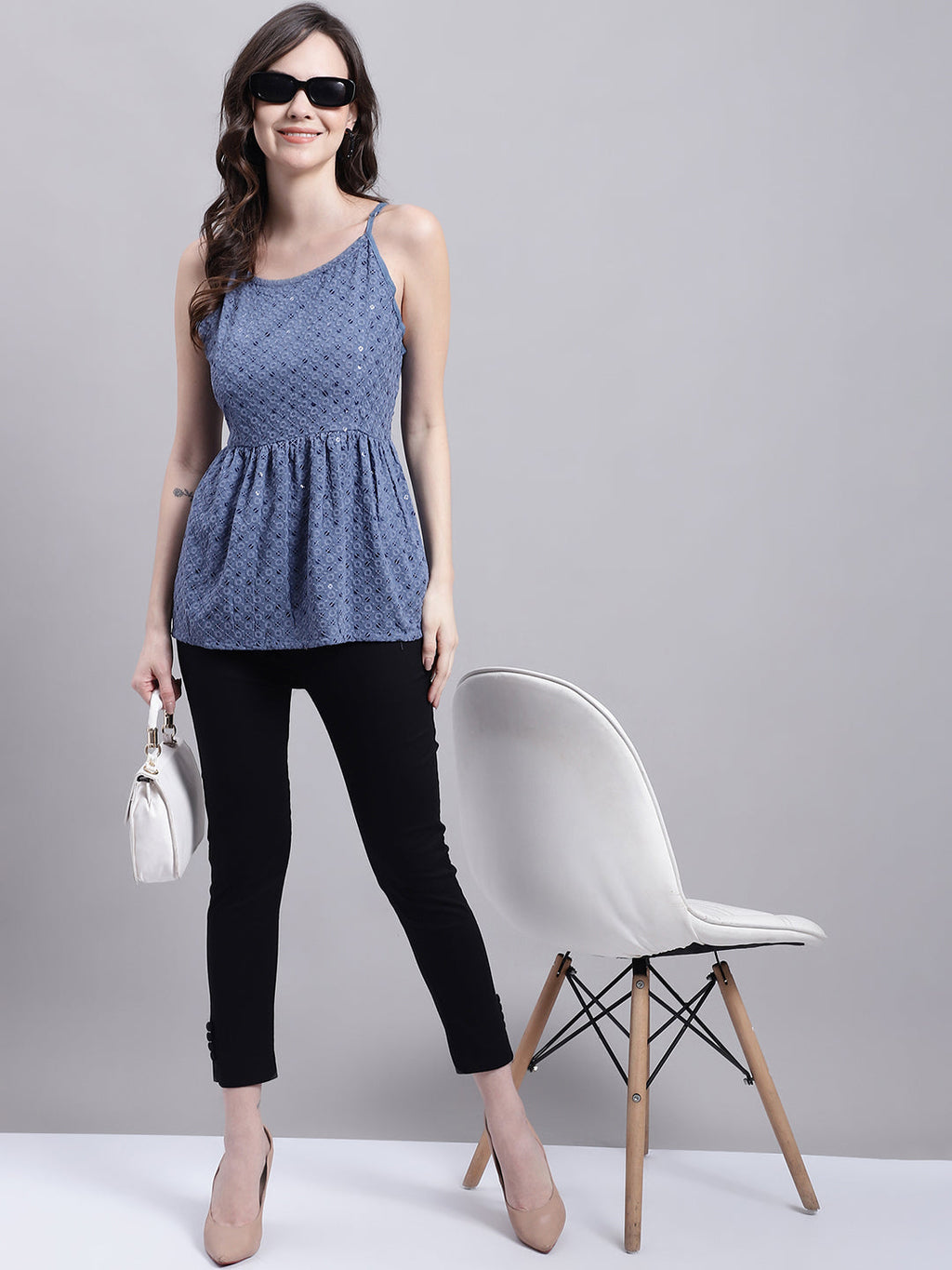Jainish Women's WoGrey Chikankari Sequen Work Empire Top | Grocsy
