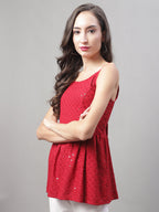 Jainish Women's WoChikankari Sequen Work Empire Top - Maroon | Grocsy