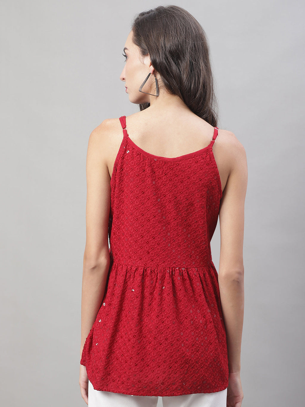 Jainish Women's WoChikankari Sequen Work Empire Top - Maroon | Grocsy