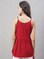Jainish Women's WoChikankari Sequen Work Empire Top - Maroon | Grocsy