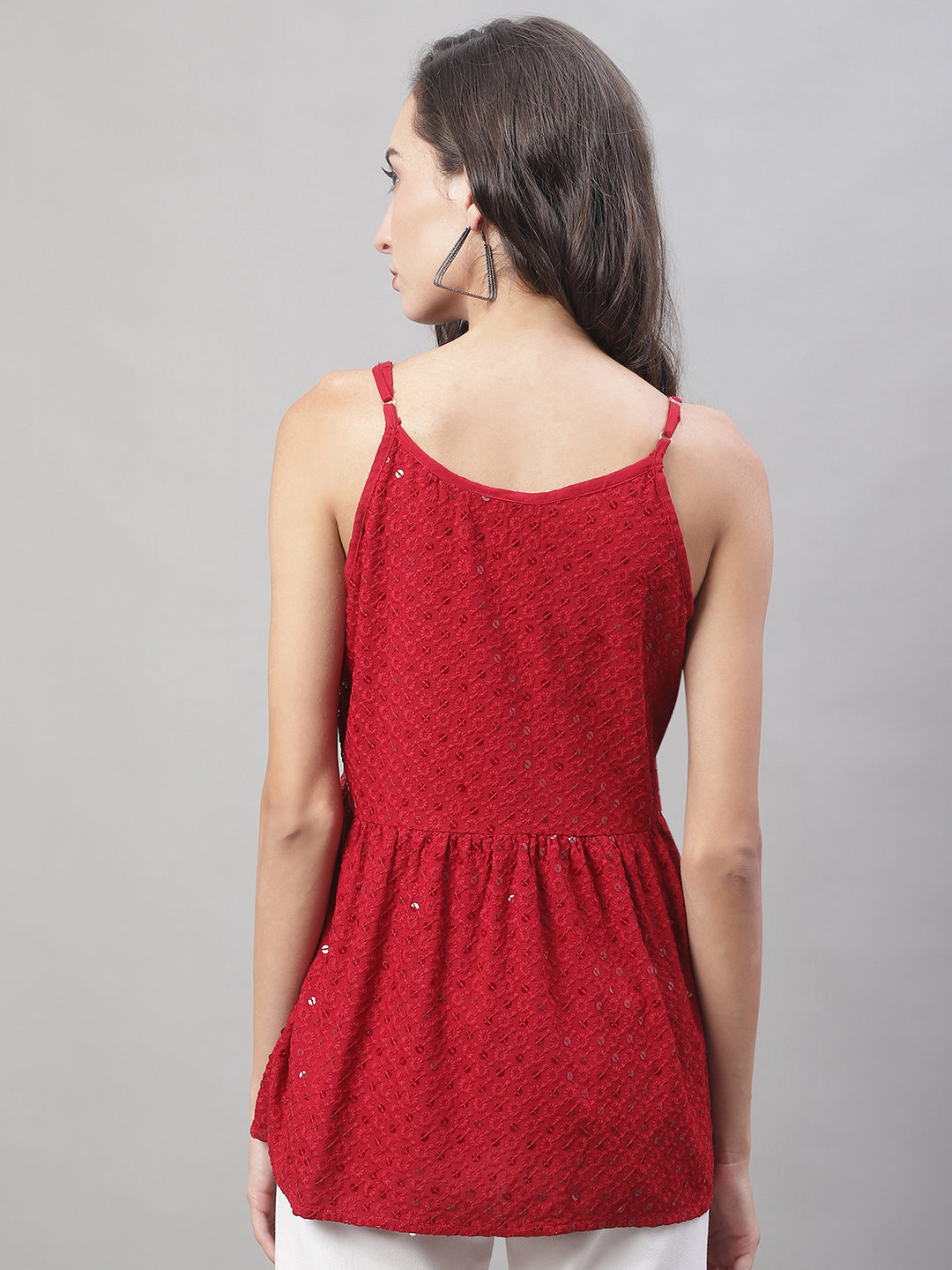 Jainish Women's WoChikankari Sequen Work Empire Top - Maroon | Grocsy