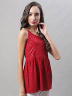 Jainish Women's WoChikankari Sequen Work Empire Top - Maroon | Grocsy