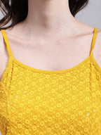 Jainish Women's WoMustard Chikankari Sequen Work Empire Top | Grocsy