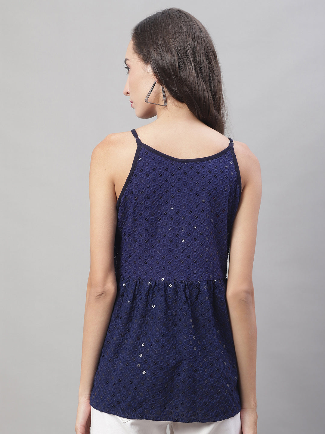 Jainish Women's WoChikankari Sequen Work Empire Top - Navy Blue | Grocsy
