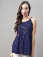 Jainish Women's WoChikankari Sequen Work Empire Top - Navy Blue | Grocsy
