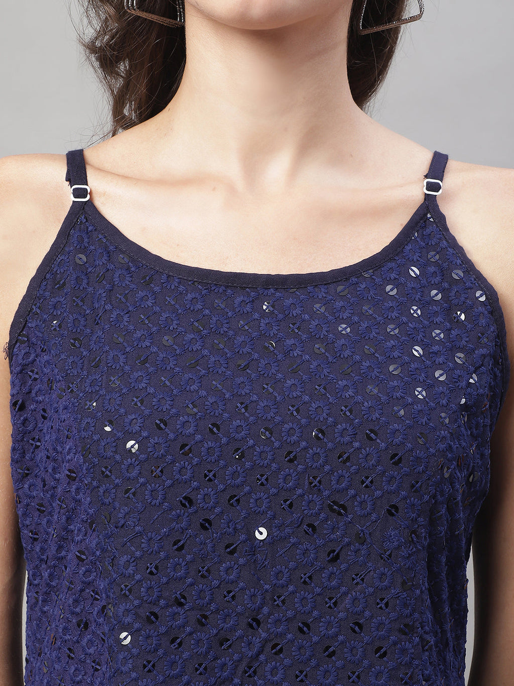 Jainish Women's WoChikankari Sequen Work Empire Top - Navy Blue | Grocsy