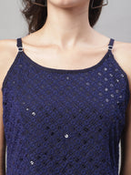 Jainish Women's WoChikankari Sequen Work Empire Top - Navy Blue | Grocsy