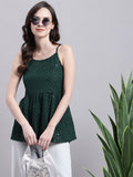 Jainish Women's WoOlive Green Chikankari Sequen Work Empire Top | Grocsy
