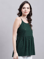 Jainish Women's WoOlive Green Chikankari Sequen Work Empire Top | Grocsy