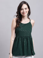 Jainish Women's WoOlive Green Chikankari Sequen Work Empire Top | Grocsy