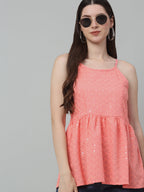 Jainish Women's WoChikankari Sequen Work Empire Top - Peach | Grocsy