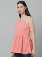 Jainish Women's WoChikankari Sequen Work Empire Top - Peach | Grocsy
