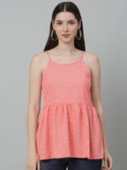 Jainish Women's WoChikankari Sequen Work Empire Top - Peach | Grocsy