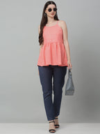 Jainish Women's WoChikankari Sequen Work Empire Top - Peach | Grocsy