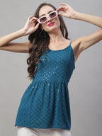 Jainish Women's WoChikankari Sequen Work Empire Top - Peacock | Grocsy