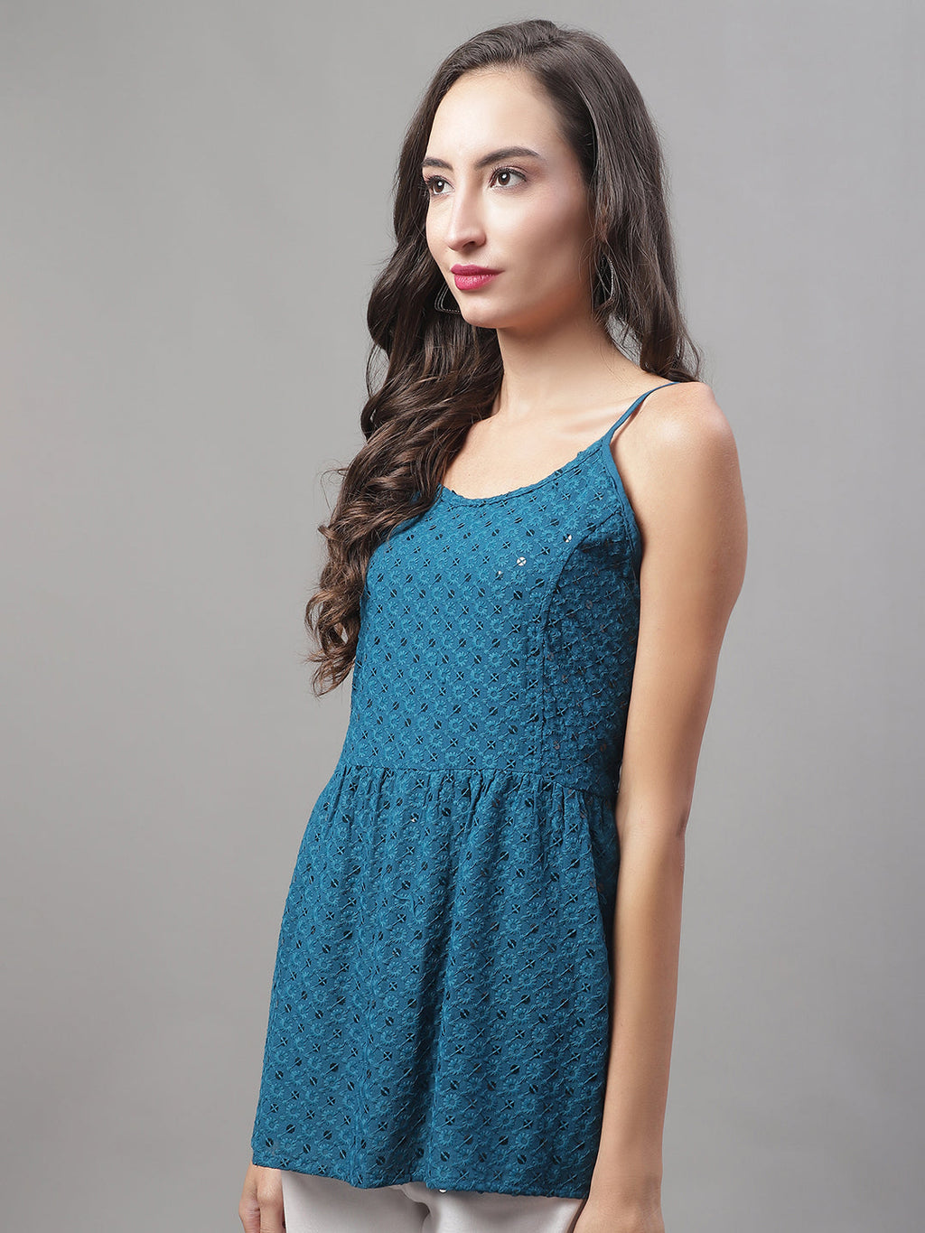 Jainish Women's WoChikankari Sequen Work Empire Top - Peacock | Grocsy