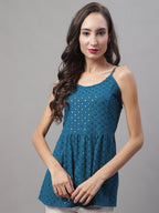 Jainish Women's WoChikankari Sequen Work Empire Top - Peacock | Grocsy