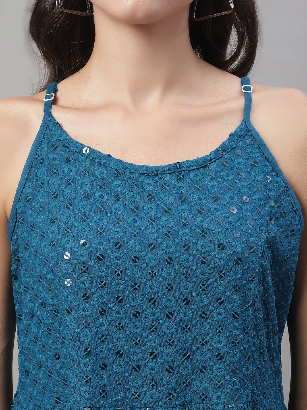 Jainish Women's WoChikankari Sequen Work Empire Top - Peacock | Grocsy