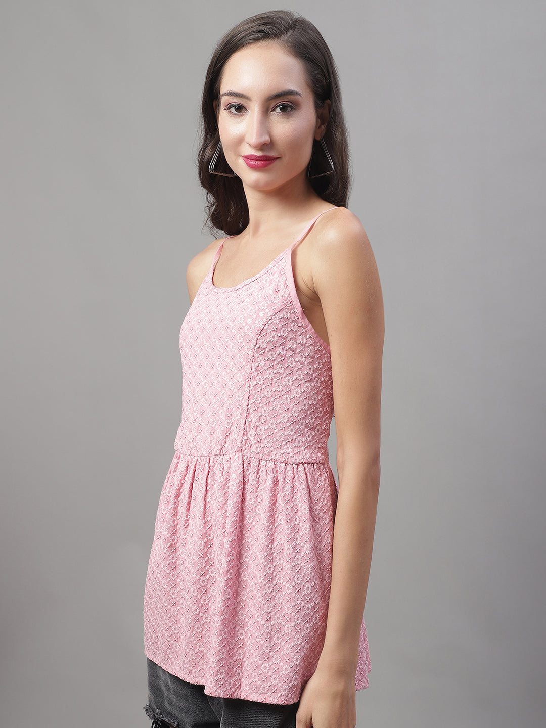 Jainish Women's WoChikankari Sequen Work Empire Top - Pink | Grocsy
