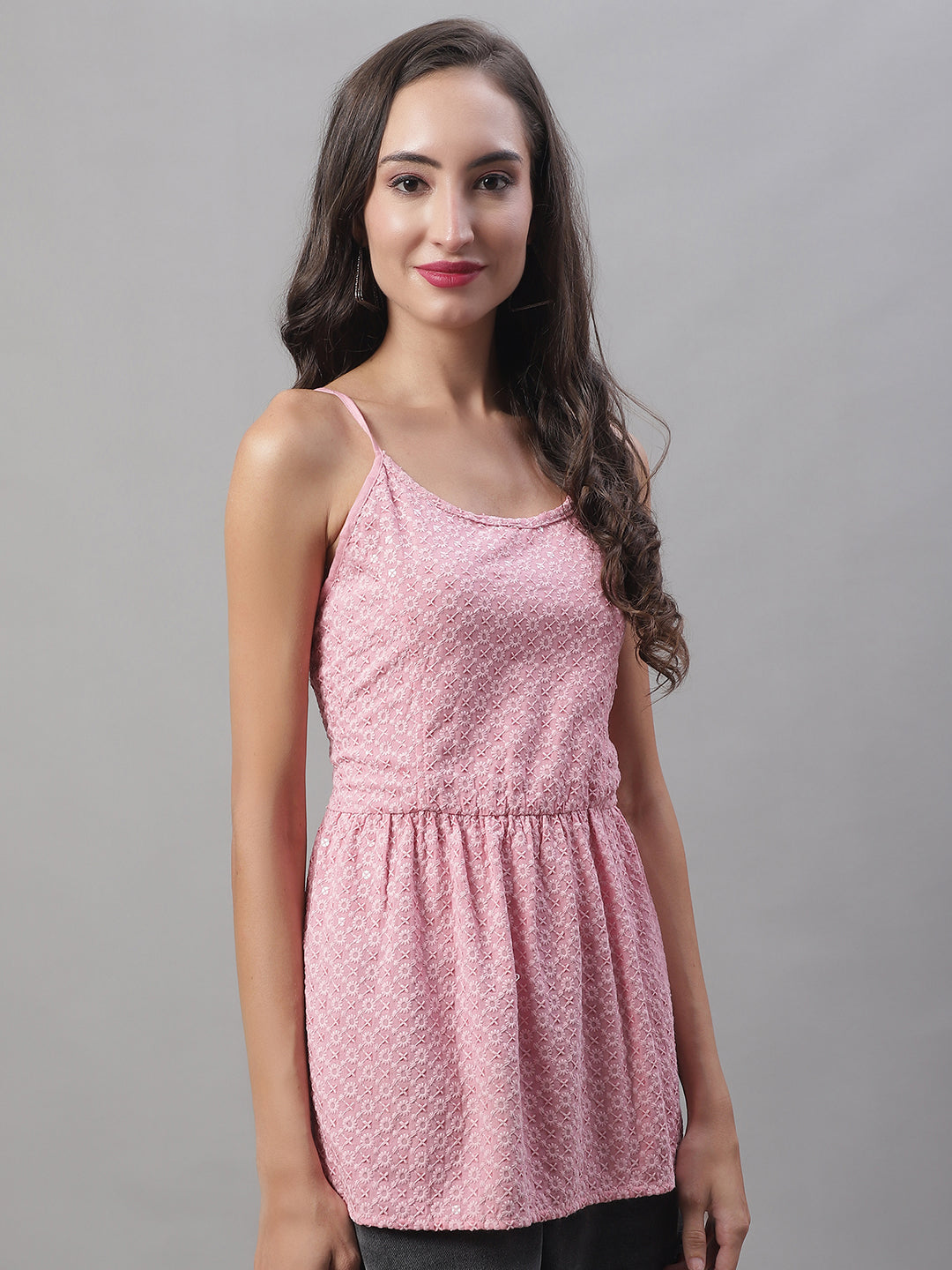 Jainish Women's WoChikankari Sequen Work Empire Top - Pink | Grocsy