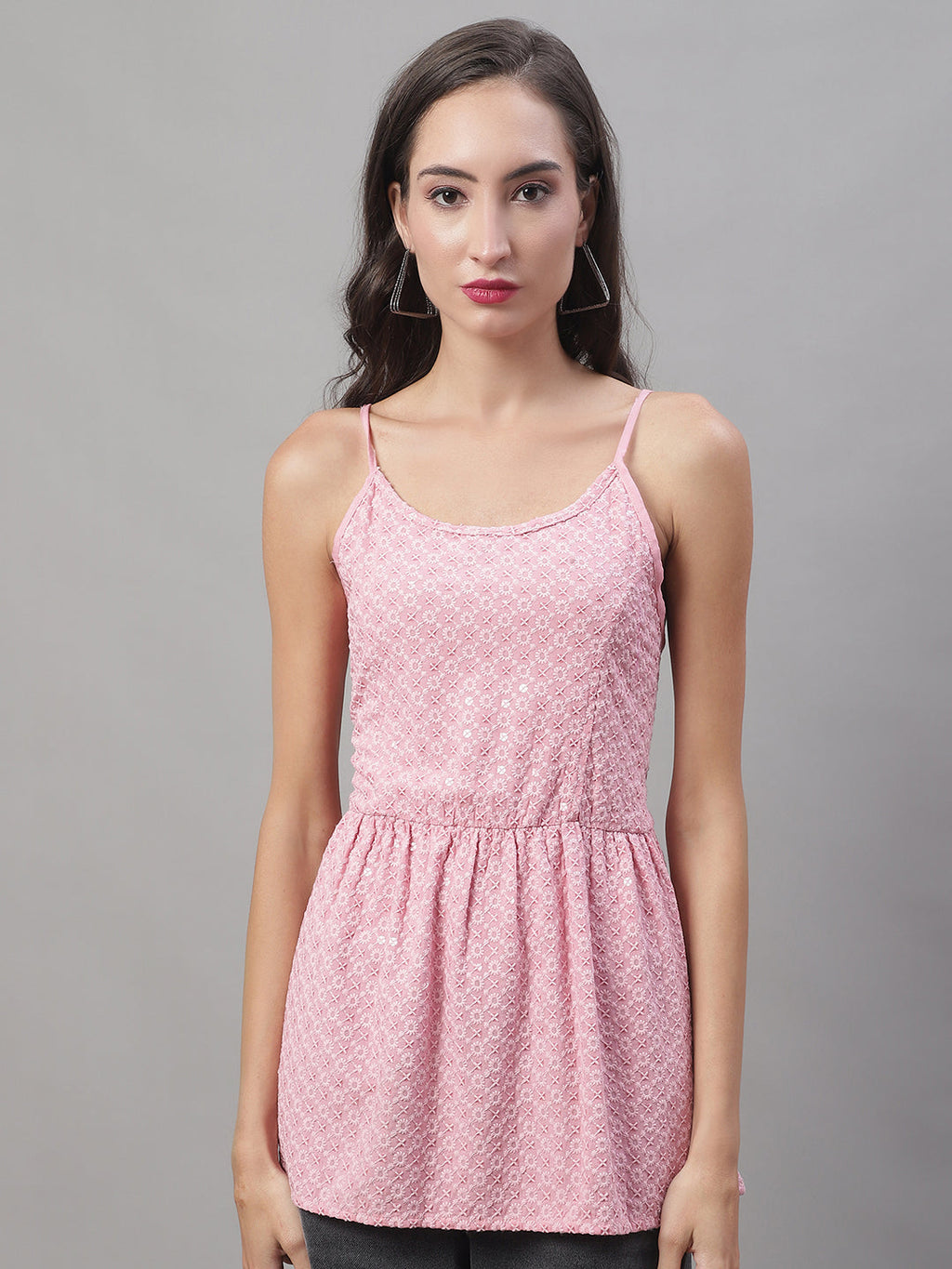 Jainish Women's WoChikankari Sequen Work Empire Top - Pink | Grocsy