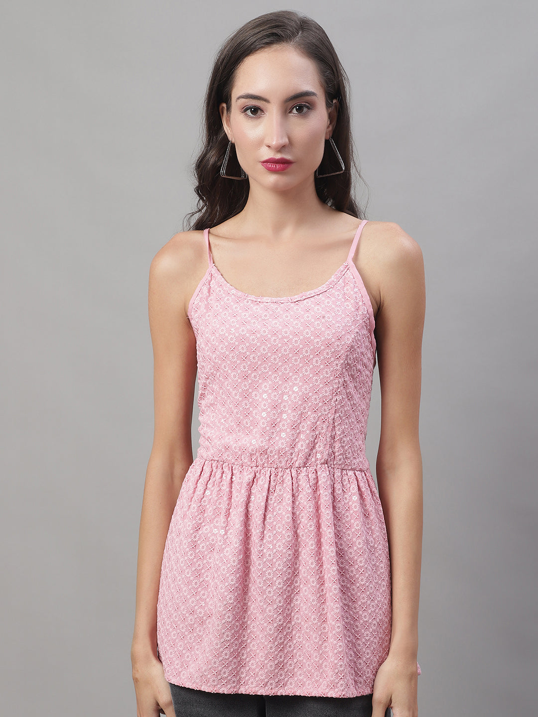 Jainish Women's WoChikankari Sequen Work Empire Top - Pink | Grocsy