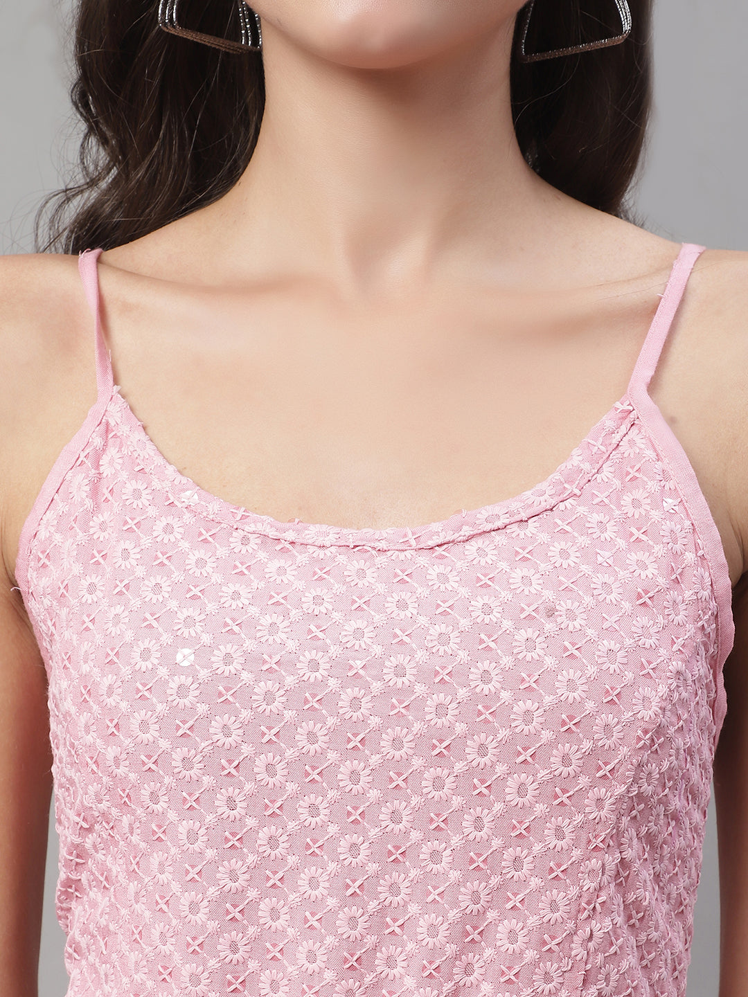 Jainish Women's WoChikankari Sequen Work Empire Top - Pink | Grocsy
