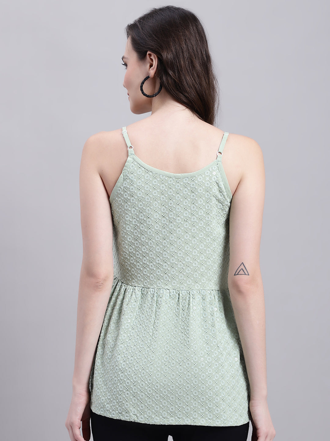 Jainish Women's WoPista Green Chikankari Sequen Work Empire Top | Grocsy