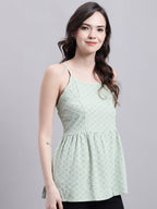 Jainish Women's WoPista Green Chikankari Sequen Work Empire Top | Grocsy